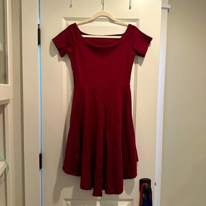 Women’s off the shoulder simple mini dress- size medium, red/maroon colored